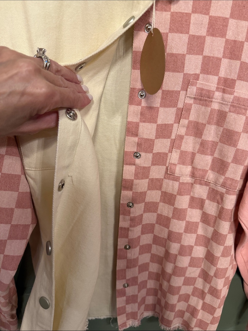 BiBi Pink & Cream Checker Contrast snap-Up Shirt/jacket - Picture 4 of 10